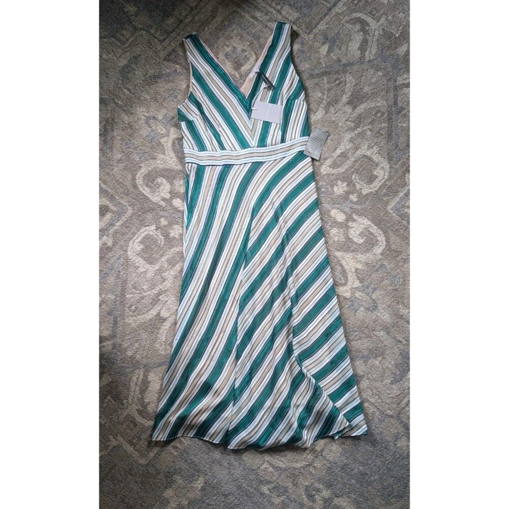 Chelsea28 Cocktail Dress Sleeveless Green Striped Midi Women M Formal Nordstrom